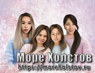 Подруги с дочками. Печать на холсте